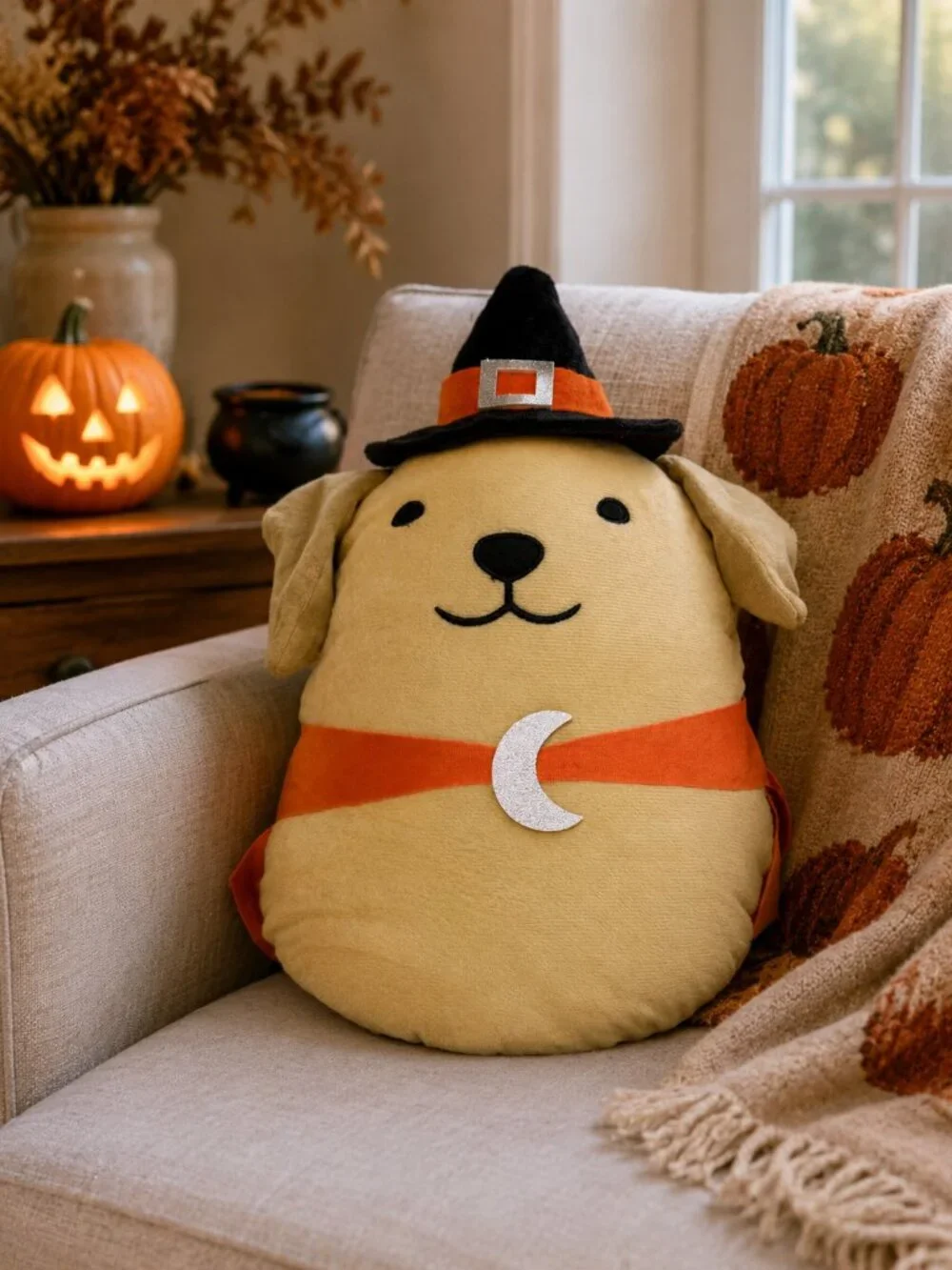 Halloween Dog Witch Plush Pillow Decor 15.75